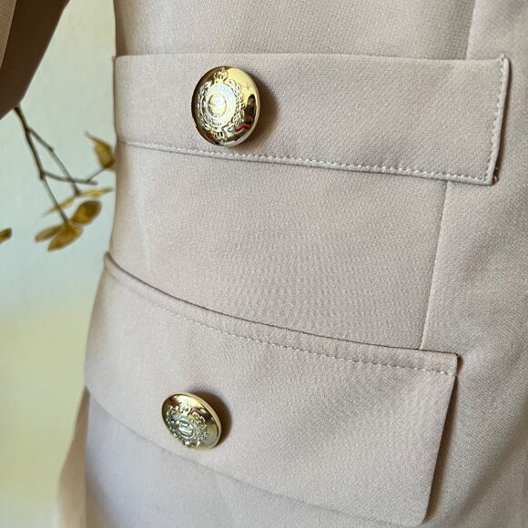 Carole Wren Tan Beige Blazer with Gold Buttons 3/4 Sleeve Career Office Chic XL - Picture 3 of 11